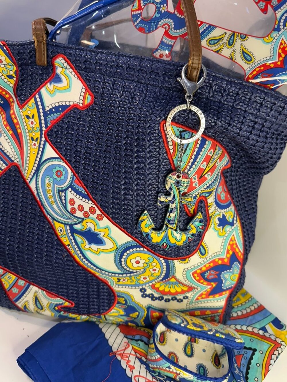 Vera Bradley Straw Anchor Tote Bag Nautical Beach Bag READ